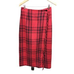 Cambridge Country Wool  Blend Red Plaid Wool Blend Wrap Blanket Skirt 10P